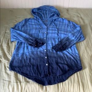 Aerie Lightweight Hooded Flannel Ombré EUC